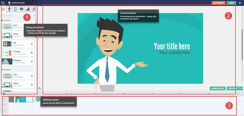 Giao diện của phần mềm GoAnimate Giao diện của phần mềm GoAnimate